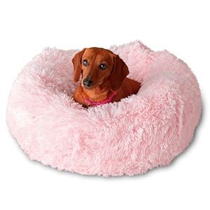 Pupnaps Luxe Calming Bed Small Pink Anti Anxiety Dog Cat Pet Deluxe Donut Fluffy